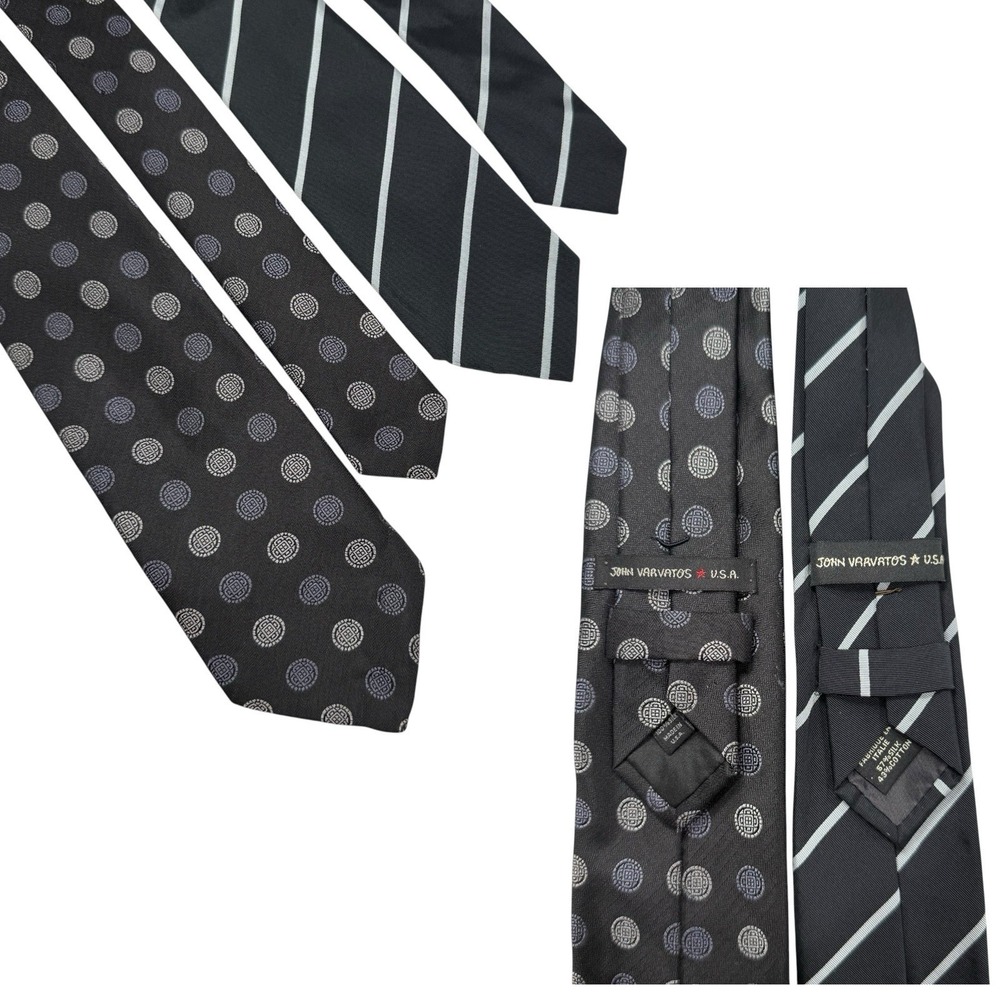 John Varvatos Mens Ties Silk Black Stripes & Geometric Made In USA & Italy